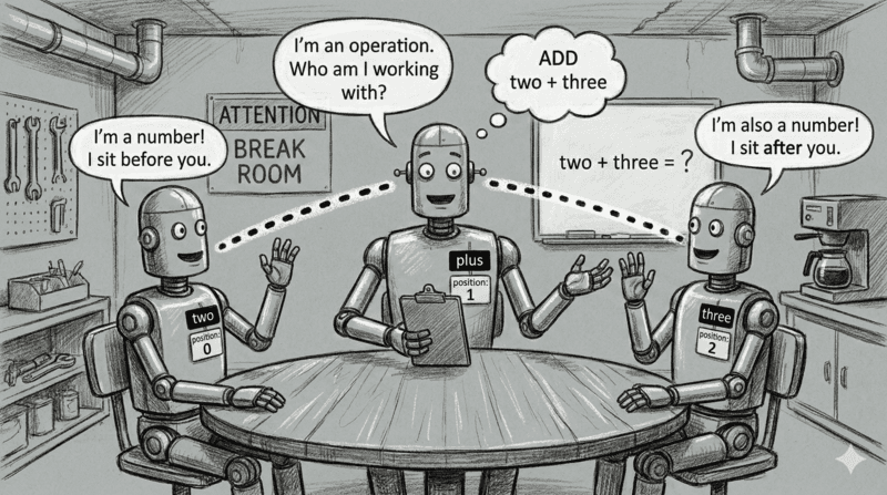 Robot tokens in a meeting room discussing their relationships